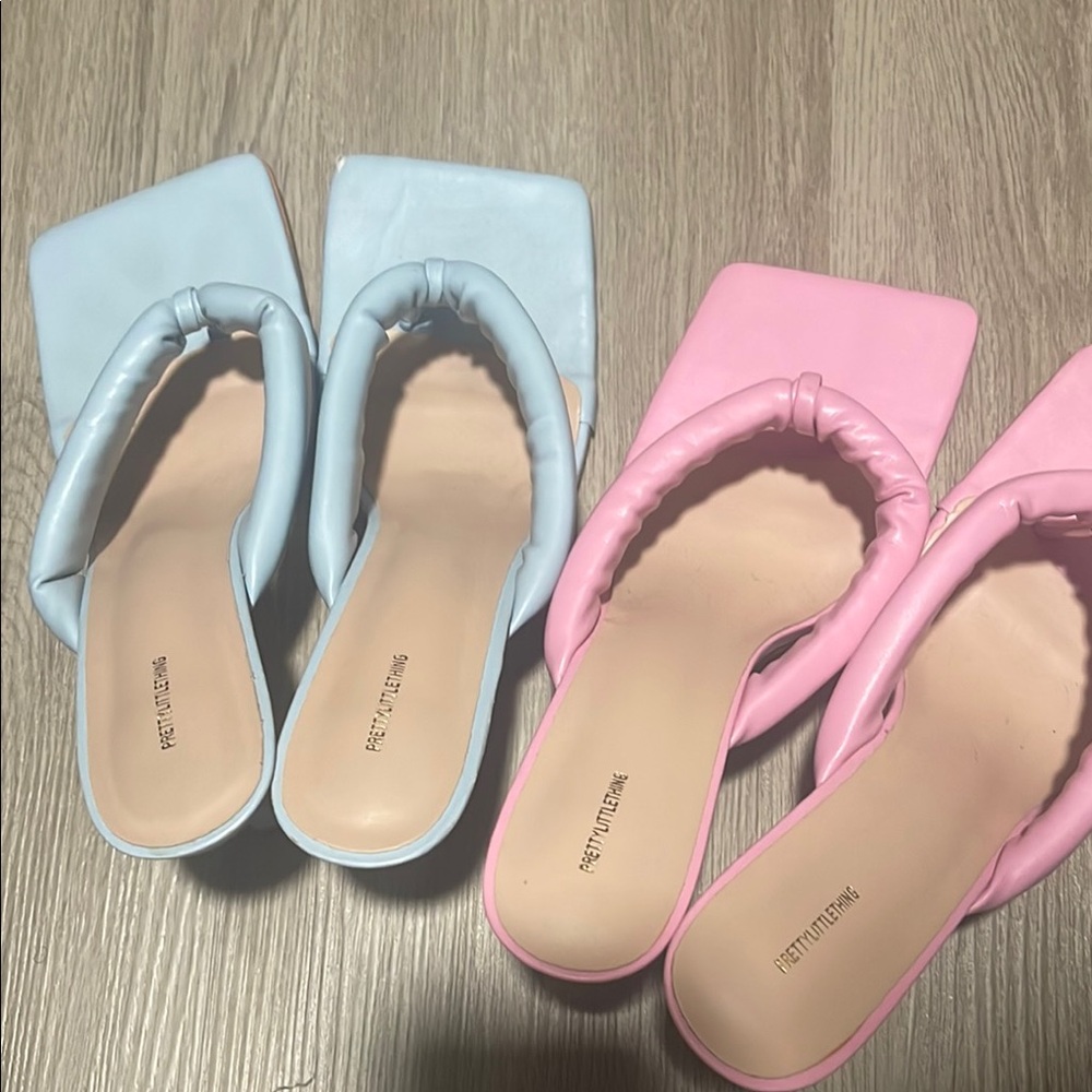 PrettyLittleThing Blue and Pink Mules with Pointed Toe